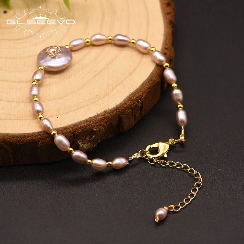 

GLSEEVO Natural Freshwater Baroque Purple Pearl Adjustable Bracelet For Women Fashion Jewelry Pearl Pendant Bangles GB0125