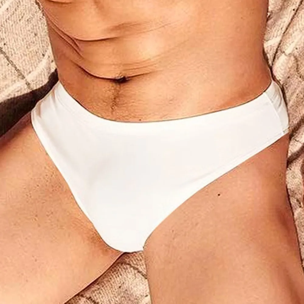 

Ice Silk Seamless Brief Mens Sexy Modal Breathable Underwear Mans U Convex Thong Male Tight Elastic Middle Waisted Panties Solid