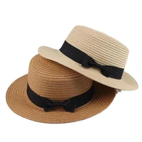 panama hat simple summer beach hat women casual ladies ladies flat brim bowknot straw hat girls sunhat
