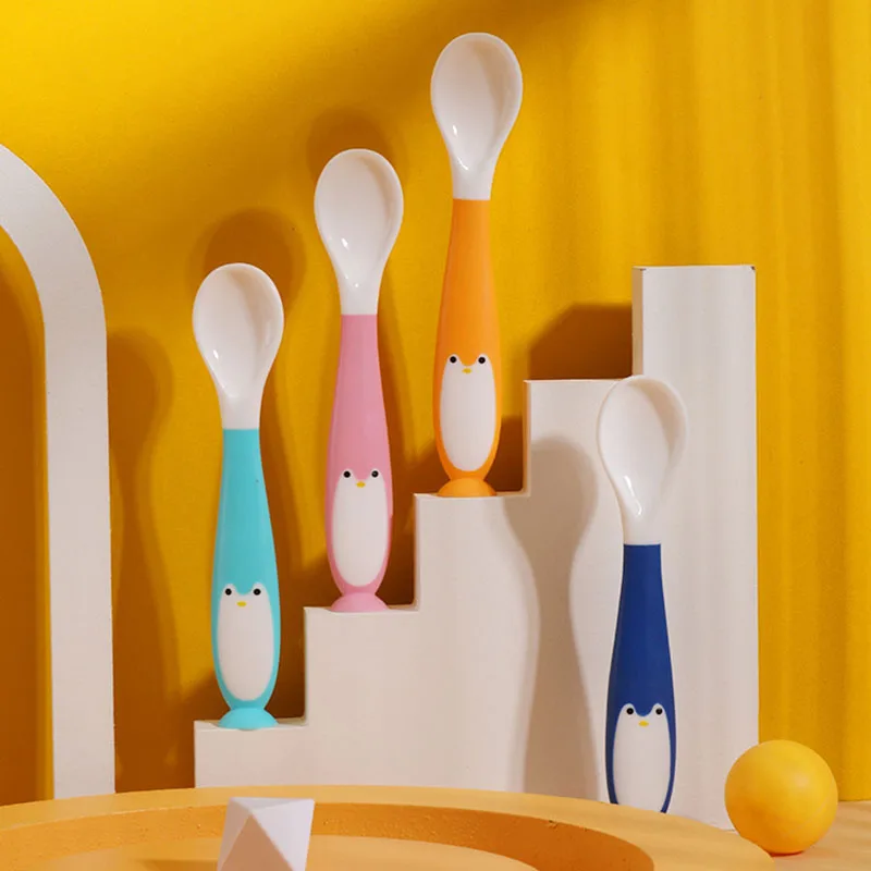 

2-Piece Set Cute Cartoon Bendable PP Baby Training Feeding Spoon Fork Set Portable Infant Learning Feeding Tableware