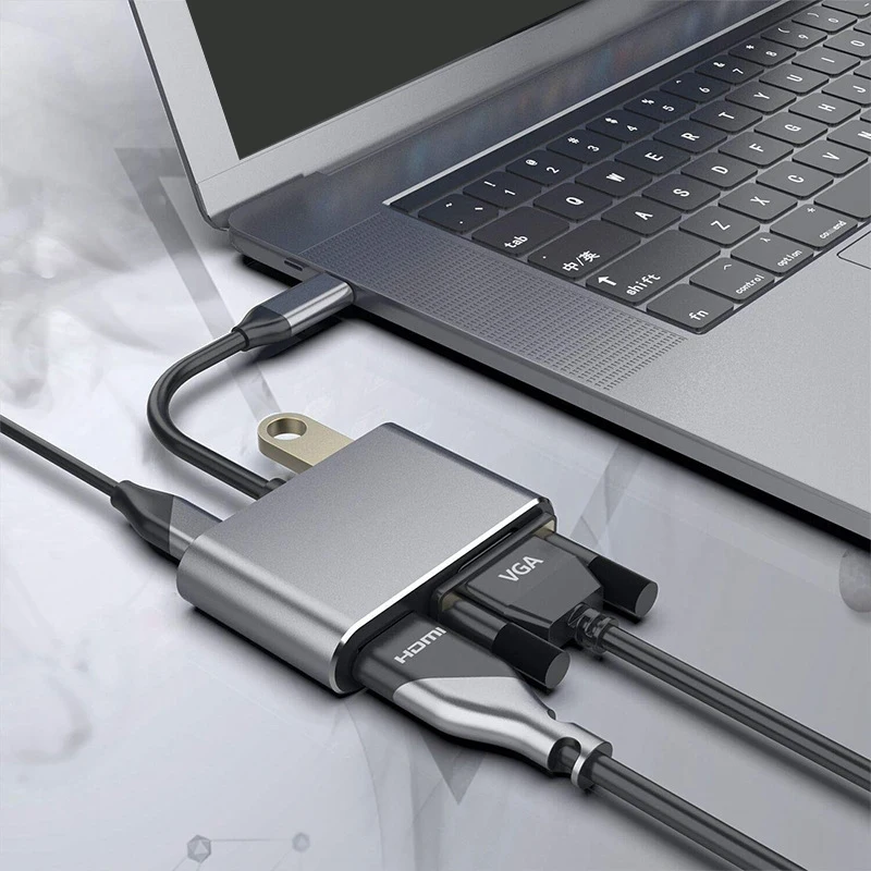 4 в 1 USB C HDMI Тип к адаптер VGA USB3.0 аудио видео конвертер PD 87 Вт быстрое зарядное
