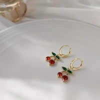 earrings for women fashion zircon red cherry earrings simple small fruit pendant earrings jewelry accessories wholesale