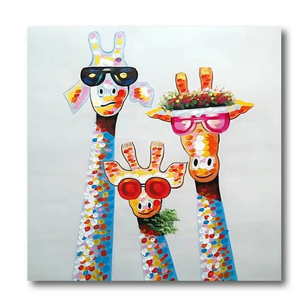 

Hand-painted Oil Painting Handmade Canvas Wall Art High Quality Modern Abstract Home Deco Giraffes Family Cartoon Children