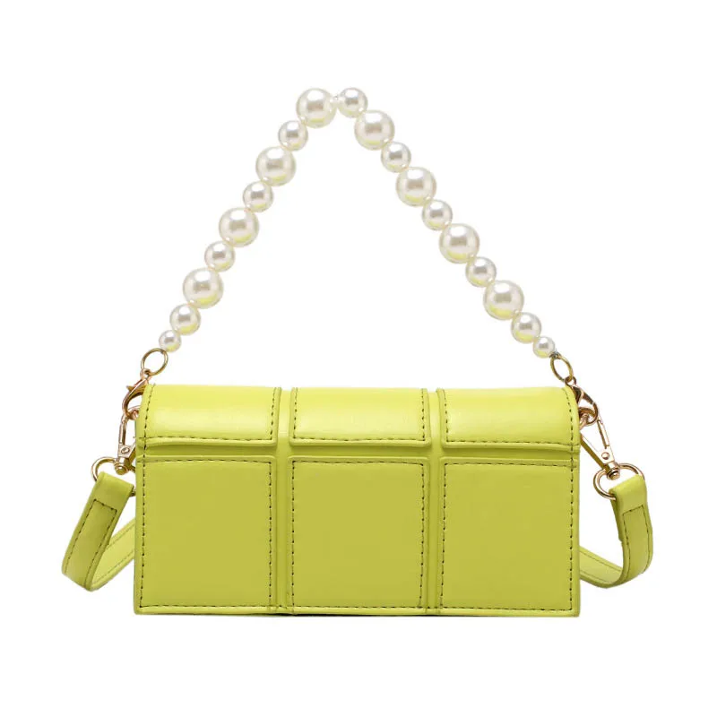 

Fashion Ladies Pearl Chain Messenger Bags High Quality PU Leather Solid Color Small Square Bag 2021 New Diamond Shoulder Bags