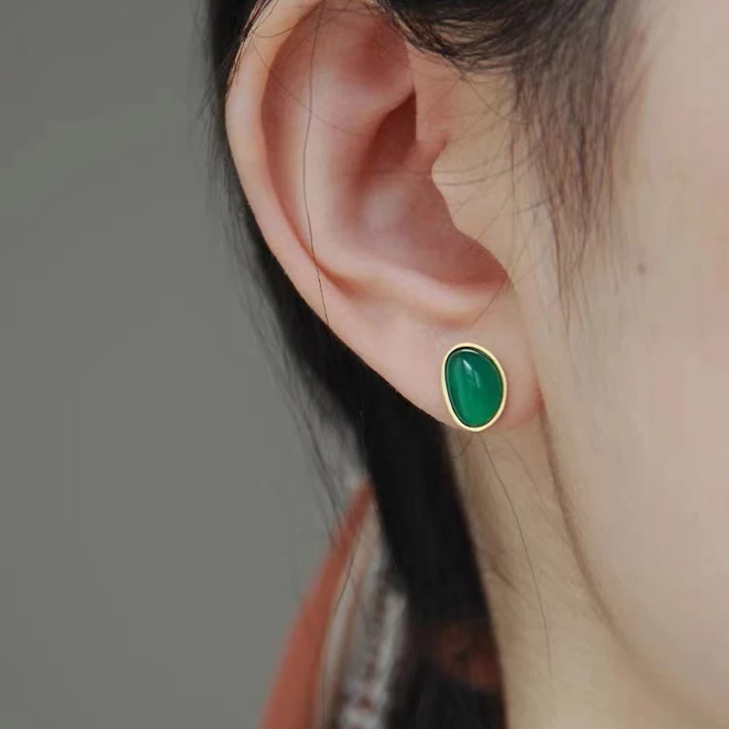 Женские классические серьги из нержавеющей стали зеленые и черные с имитацией