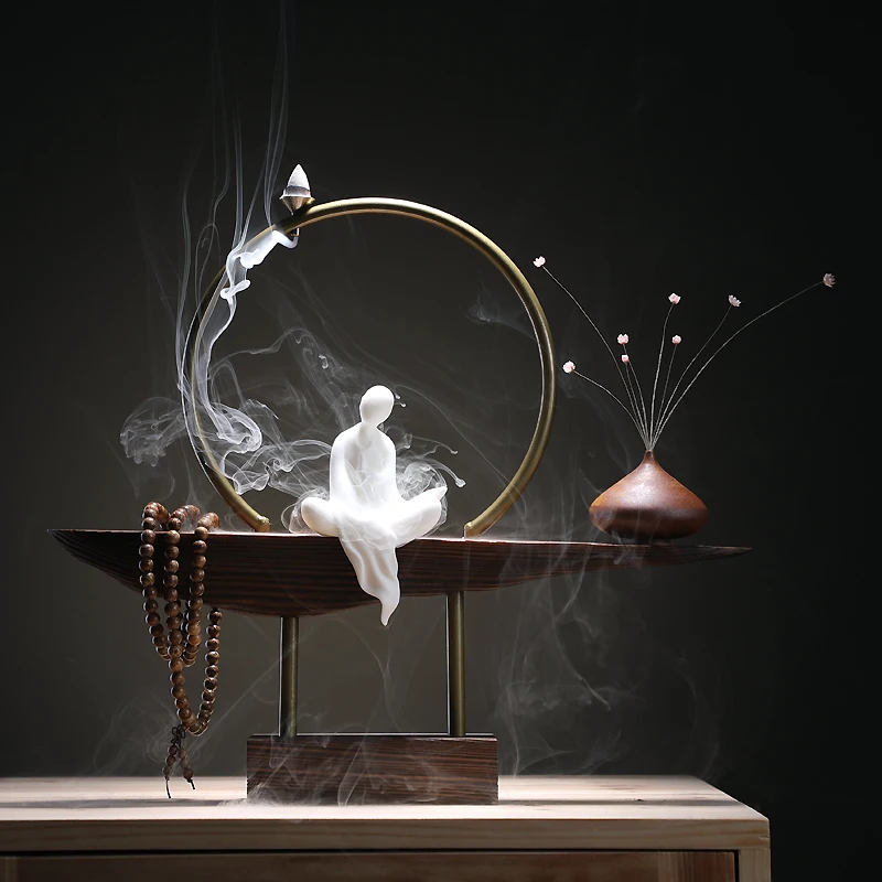 White Incense Burner Buddha Porcelain Monk Backflow Waterfall Smoke Queimador De Incenso Home Decor OO50XL | Дом и сад