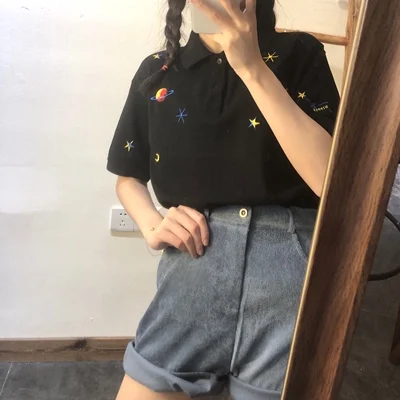 Женская рубашка-поло с коротким рукавом Повседневная Свободная Базовая рубашка