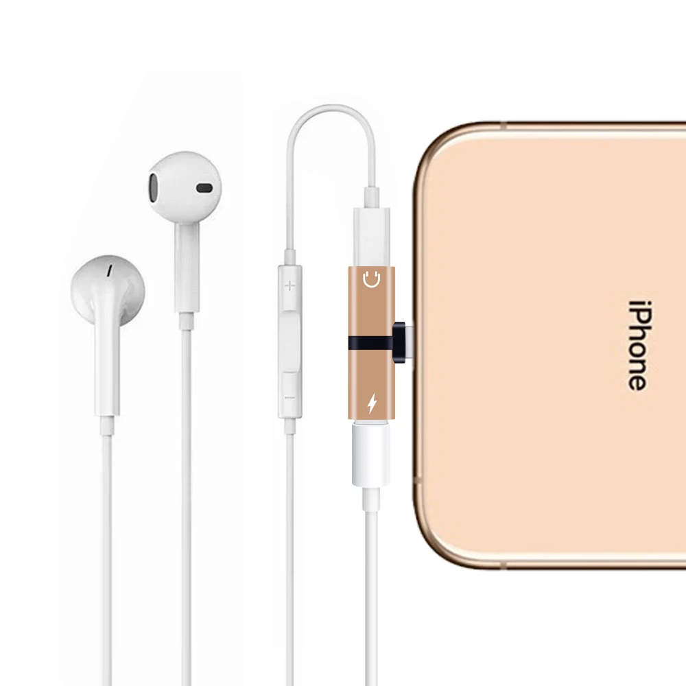 Золотой Для Apple iPhone X 7 8 Plus XS Max XR аудио зарядка двойной адаптер сплиттер разъем для наушников AUX разъем конвертер - Цвет: Золотой