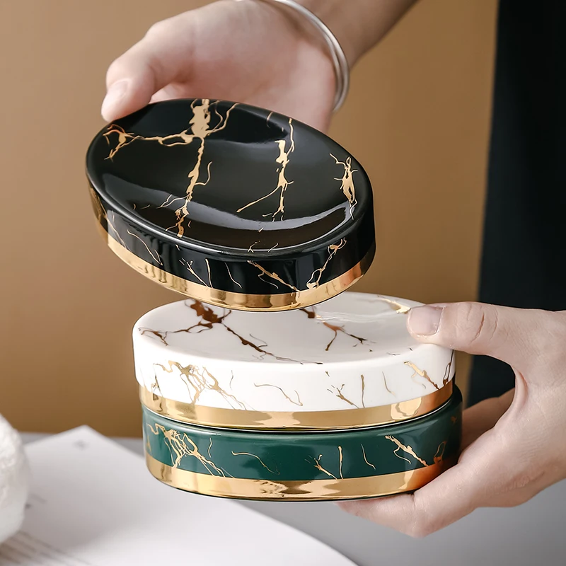 

Керамическая Коробка для мыла с золотым изображением мраморного искусства, держатель для мыла в скандинавском стиле, аксессуары для ванной...