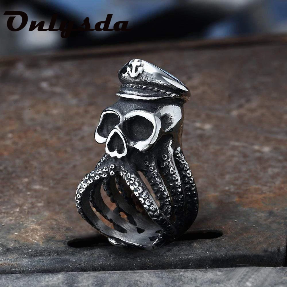 Очарование Осьминог череп кольцо для панков 316L Нержавеющая сталь морским