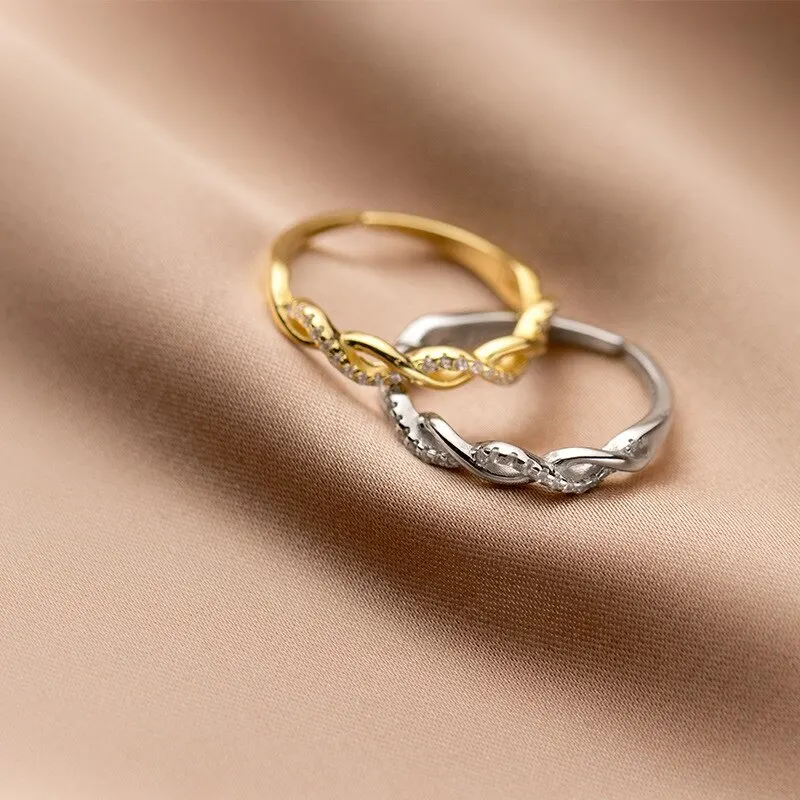 

A00915 925 Sterling Silver Sweet Hollow Shiny Zircon Twist Cross Open Finger Ring for Women Party Wedding Jewelry Gift