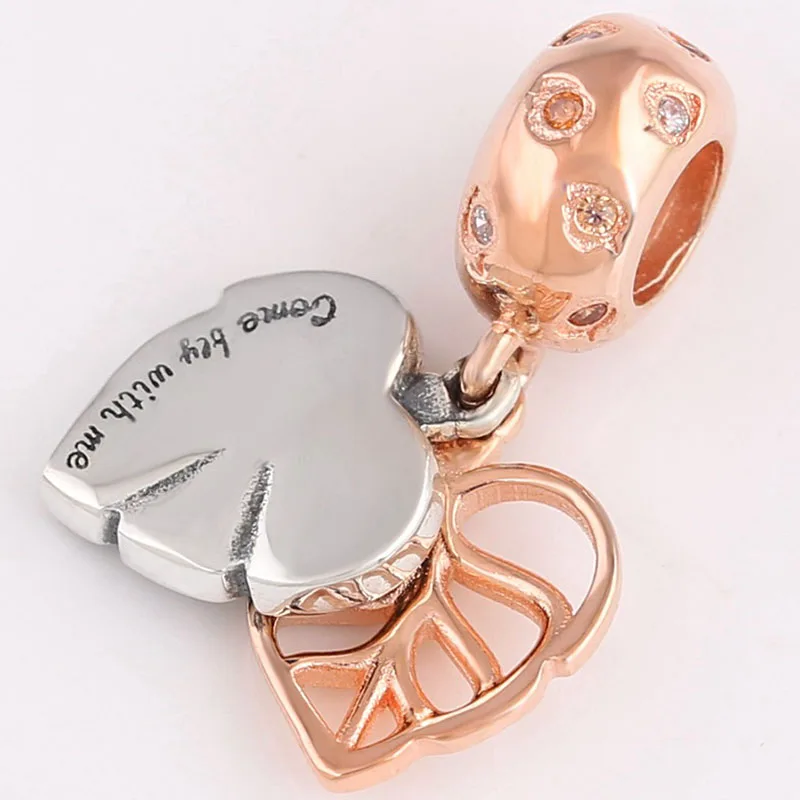 

100% 925 Sterling Silver Charm Rose Gold Glittering Leaf Pendant Fit Pandora Women Bracelet & Necklace Diy Jewelry