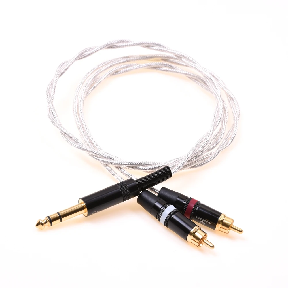 1/4 6.35mm Male to Dual RCA Male Audio AdapterCable Silver Plated Shield Cable