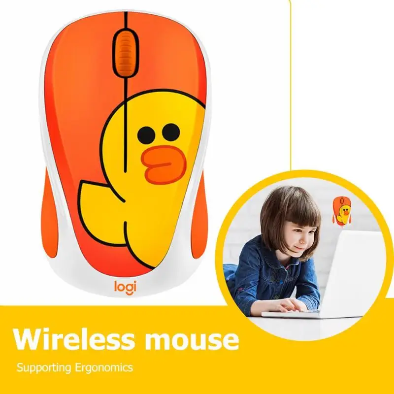 Беспроводная мышь logitech LINE FRIENDS, 2,4 ГГц, мини-цветная мультяшная usb-приемник, оптическая сенсорная игровая мышь для офиса, для ПК, ноутбука