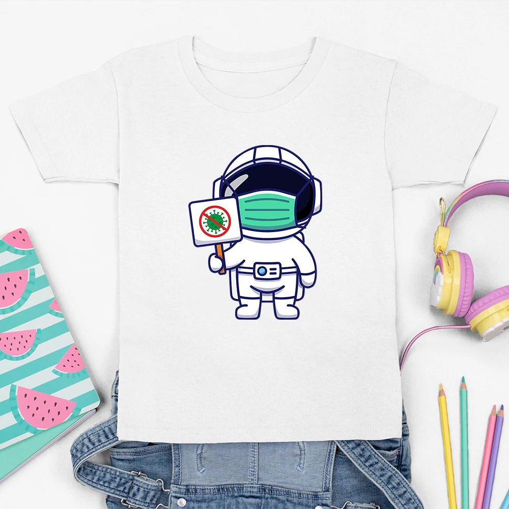 

Fun Kids T-shirt 2022 New Cute Astronaut Print Boys Clothes Short Sleeve White Casual Wear Summer Children's T Shirts Dropship