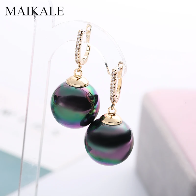 MAIKALE, модные серьги с красным и черным жемчугом, циркониевые серьги золотого и серебряного цвета с большими шариками, серьги-капли с жемчугом для женщин, подарки