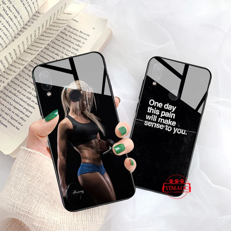 YIMAOC fitness Body Building motivation Glass Case for Xiaomi Redmi 4X 6A note 5 6 7 Pro Mi 8 9 Lite A1 A2 F1 |