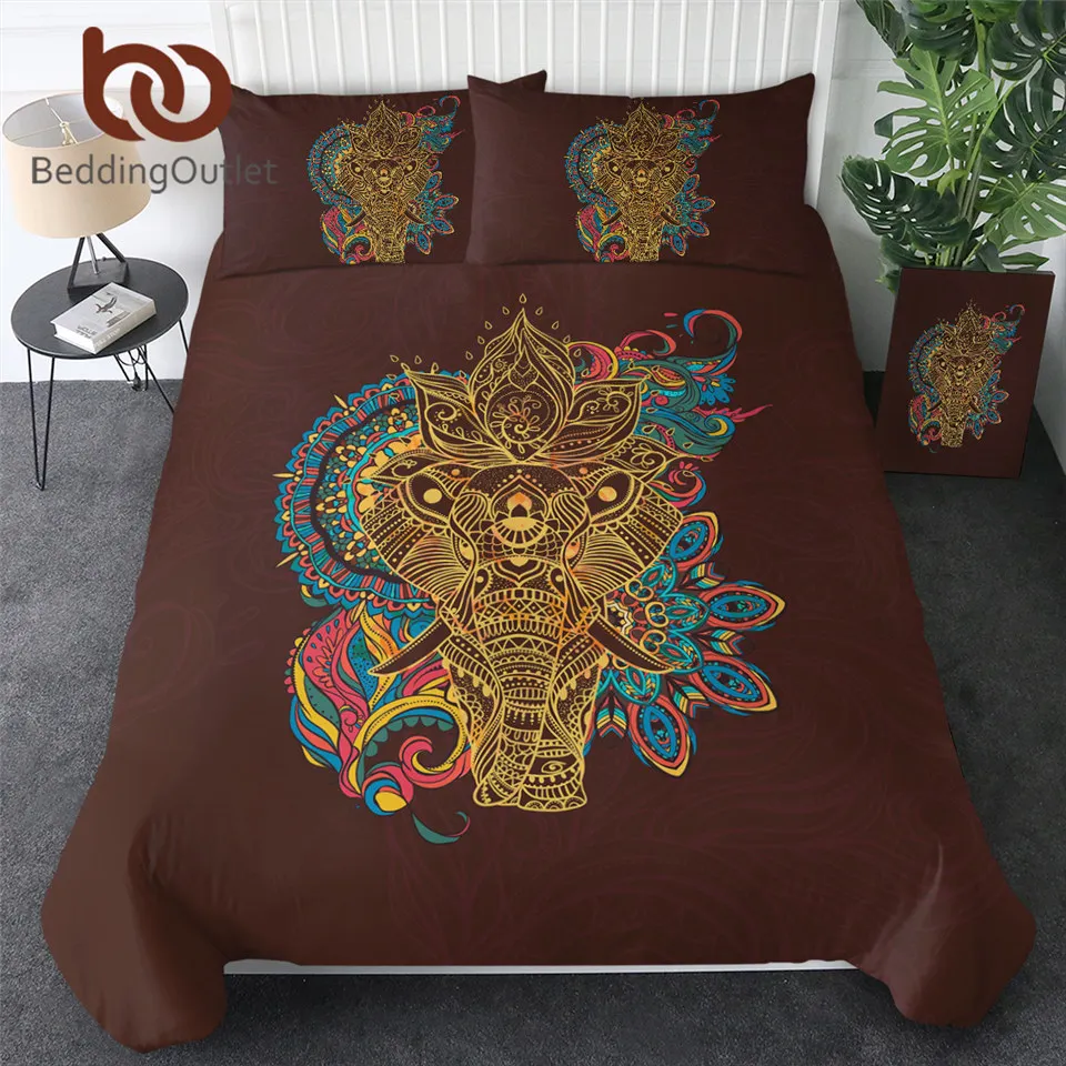 BeddingOutlet Elephant Bedding Set Floral Mandala Duvet Cover With Pillowcase Ethnic Bedspread Colorful Bed Dropship 3pcs | Дом и сад