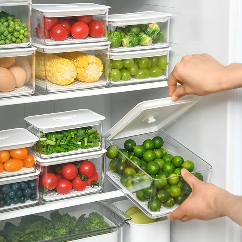 

Контейнеры для хранения в холодильнике, дренажная коробка для сохранения свежести, кухонный Органайзер, коробки для овощей и фруктов, емкос...