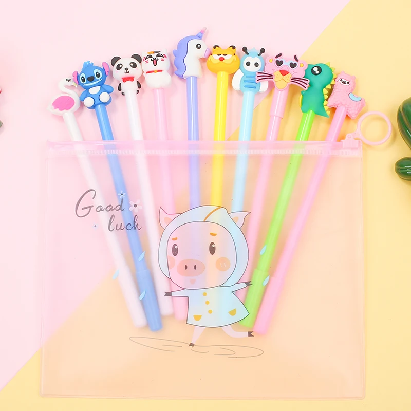 10Pcs Mixed Kawai Stitch Alpaca Unicorn Pokemon Gel Pen Cute Cat Spirited Away Pink Panther Flamingo Anime Hero Bts School Thing |