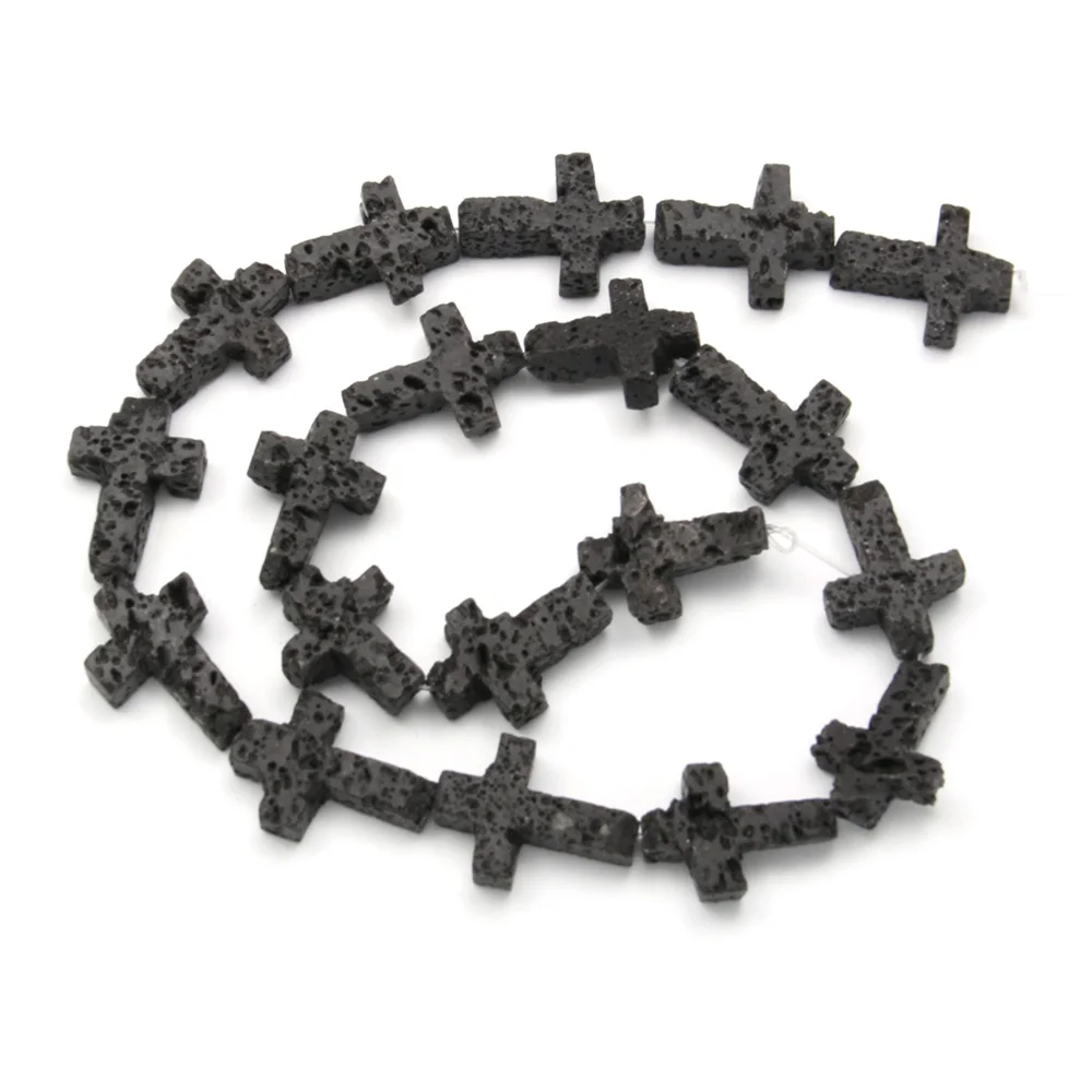 

Natural Stone Black Lava Volcanic Stone Beads Cross shape Loose Beads for Jewelry Making DIY Bracelet Necklace Accessories
