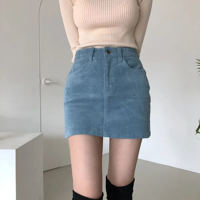 

Women's Corduroy Retro Half-length Skirt Spring Korean Version of The Split Anti-failure Trouser Skirt with Inner Lining Women