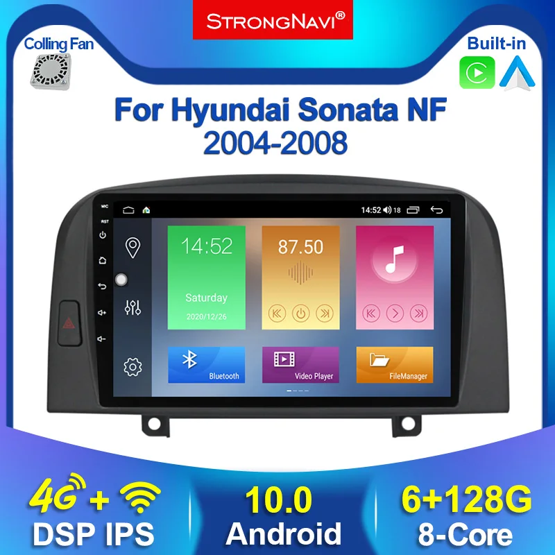 Автомобильный мультимедийный плеер Android10 6 + 128G GPS для Hyundai Sonata NF 2004 2008 WIFI головное