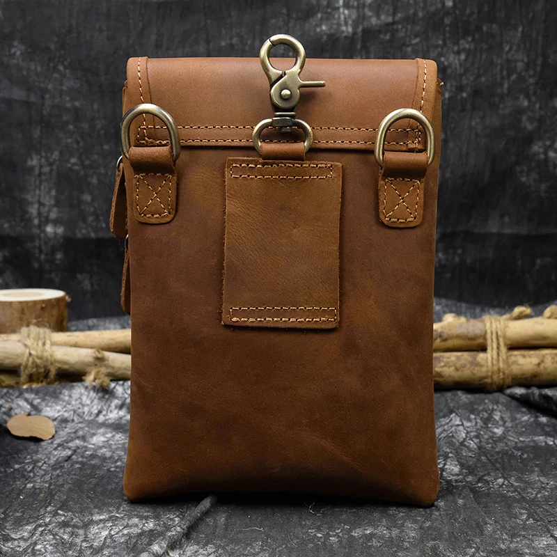 Натуральная кожа мужская сумка через плечо очень большая Crazy Horse кожаная