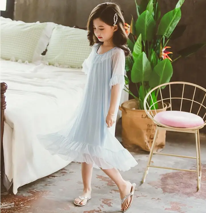 Ночная рубашка для девочек хлопковая однотонная на возраст 4 6 8 10 12 14 лет |