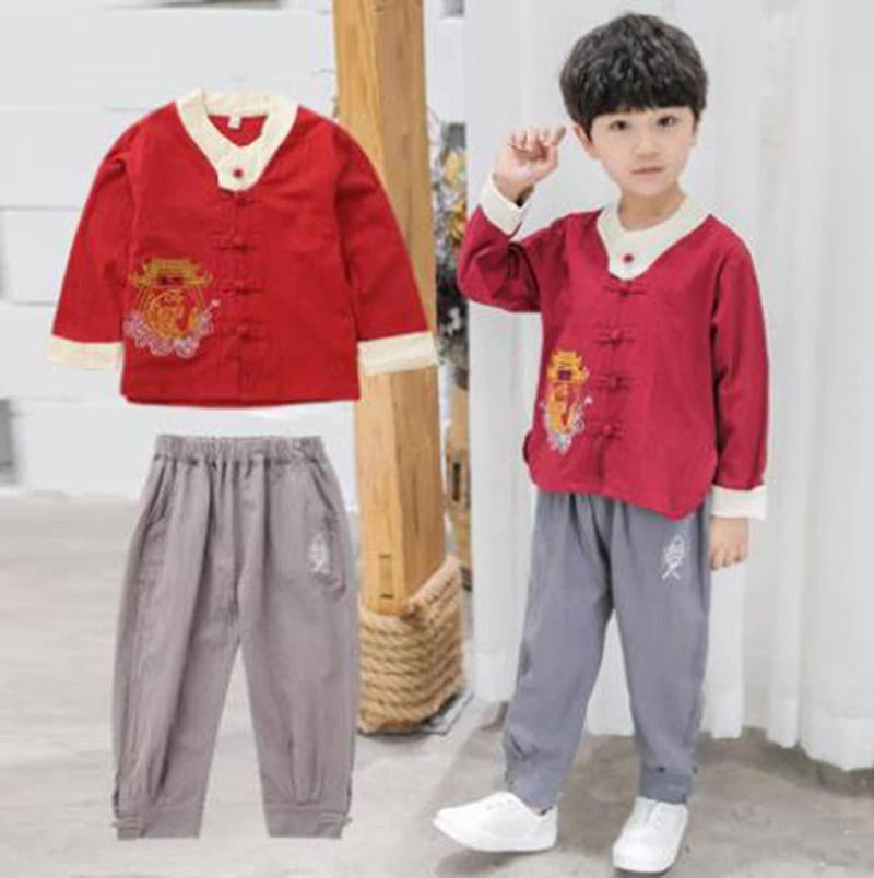 Hanfu вышивка Детский костюм ханьфу новый год одежда для мальчиков детский сад