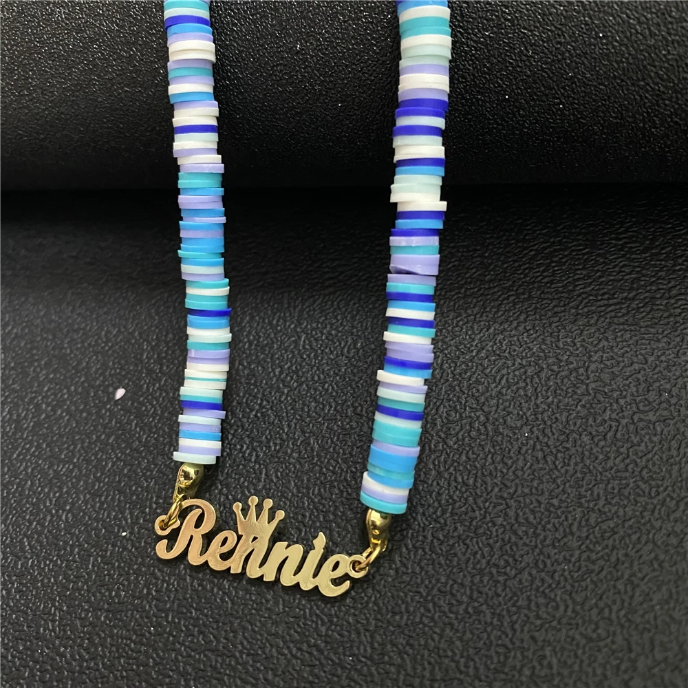 

Custom Crown Stainless Steel Bohemian Bead Name Necklace For Women Girl Personalized Bead Choker Pendant Jewelry Christmas Gifts