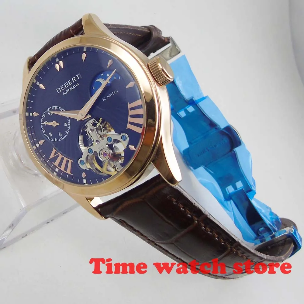2019 new 41mm Debert Mechanical watch men gold silver waterproof leather strap white blue dial Hombre Automatic steel dc8247 | Наручные