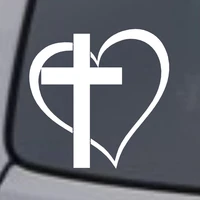 cross heart vinyl decal sticker car window wall bumper jesus god heart love