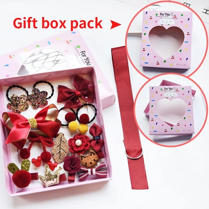 E-Gift Box 18 шт./кор. дети милые женские аксессуары для волос комплект ткани для младенцев с цветочным узором и бантом, заколки Заколки для волос подарок для девочек детские Головные уборы - Color: E-Gift Box