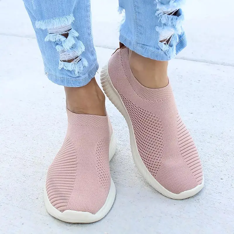 

Кроссовки женские сетчатые без шнуровки, повседневная спортивная обувь, дышащие, для бега, лето 2021