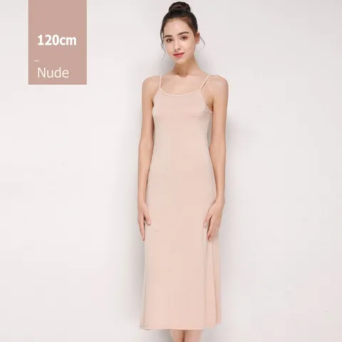 Модальное удобное платье-комбинация 90-120 см, женское платье на бретелях-спагетти, длинное нижнее платье
