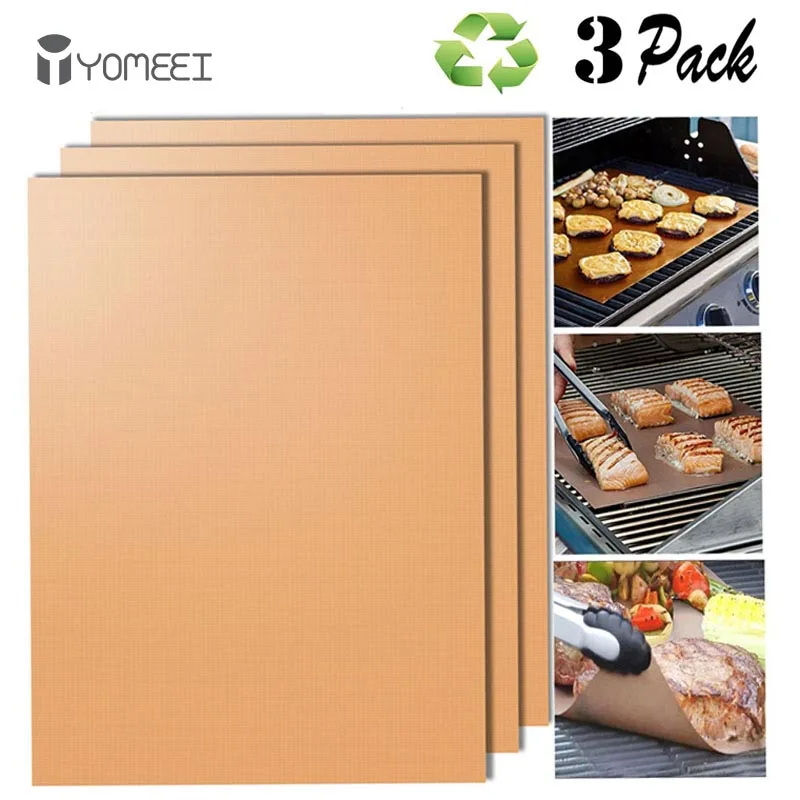 YOMEEI 3 шт. Золотой многоразовый коврик для барбекю фотоковрик термостойкий