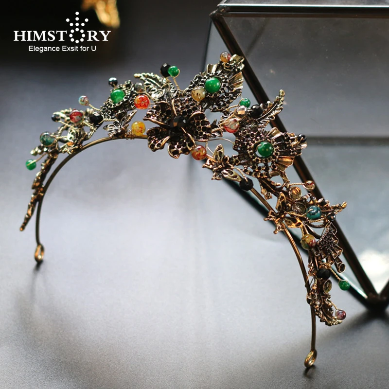 

HIMSTORYm Vintage Retro Bronze Cosplay Party Forest Butterfly Hair Crown Women Peacock Evening Pageant Jewelry Hair Accessories