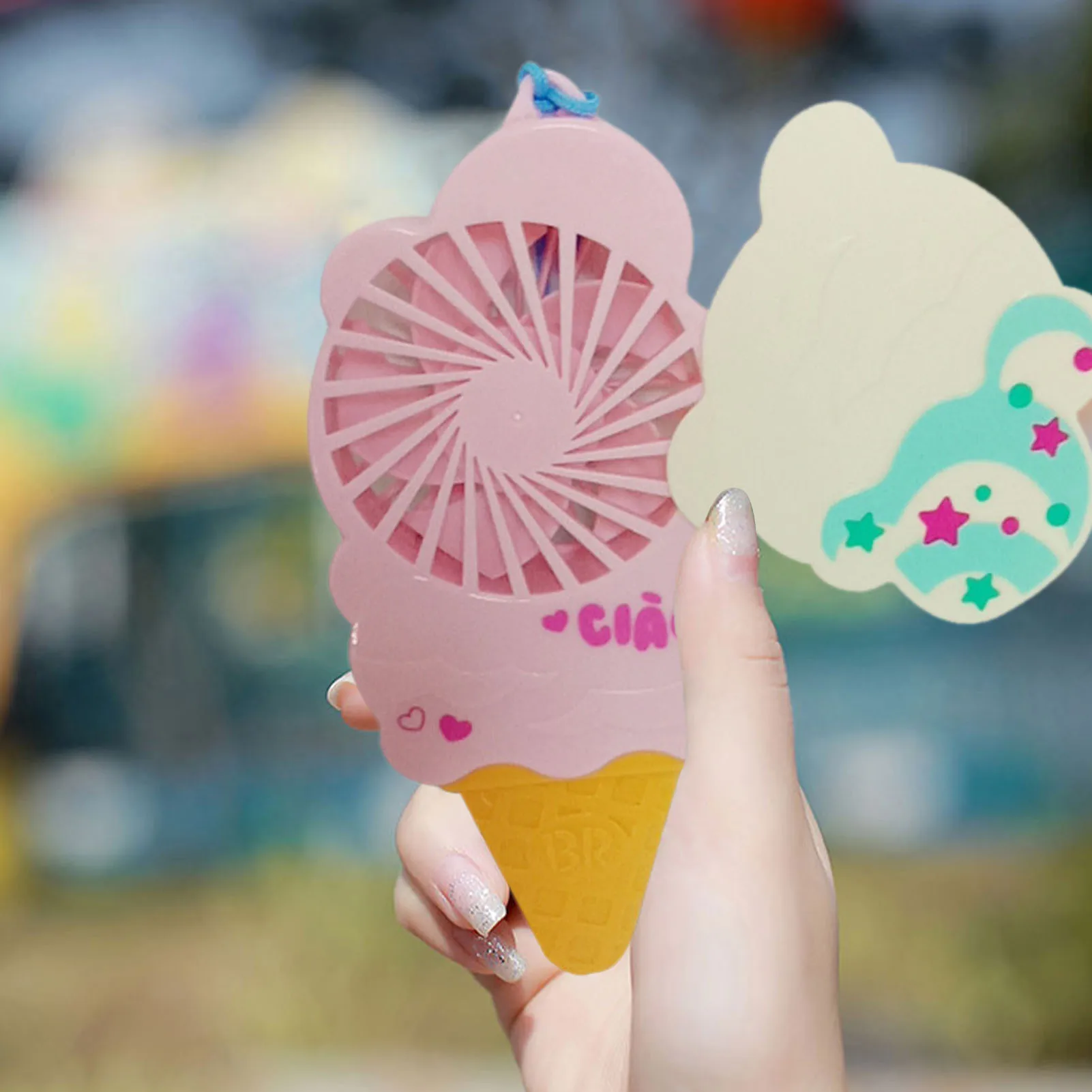 

Summer Portable Hand Fan Cute Mini Travel Portable Mini Handheld Fan Ice Cream Shape Folding Pocket Cloth Fan For Adult Children