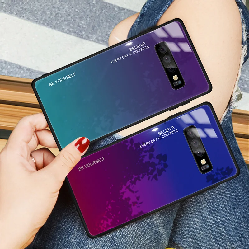 Закаленное стекло градиентный чехол для телефона Samsung Galaxy S10 Lite Plus S9 S8 Note8 Note9 Note10 A80