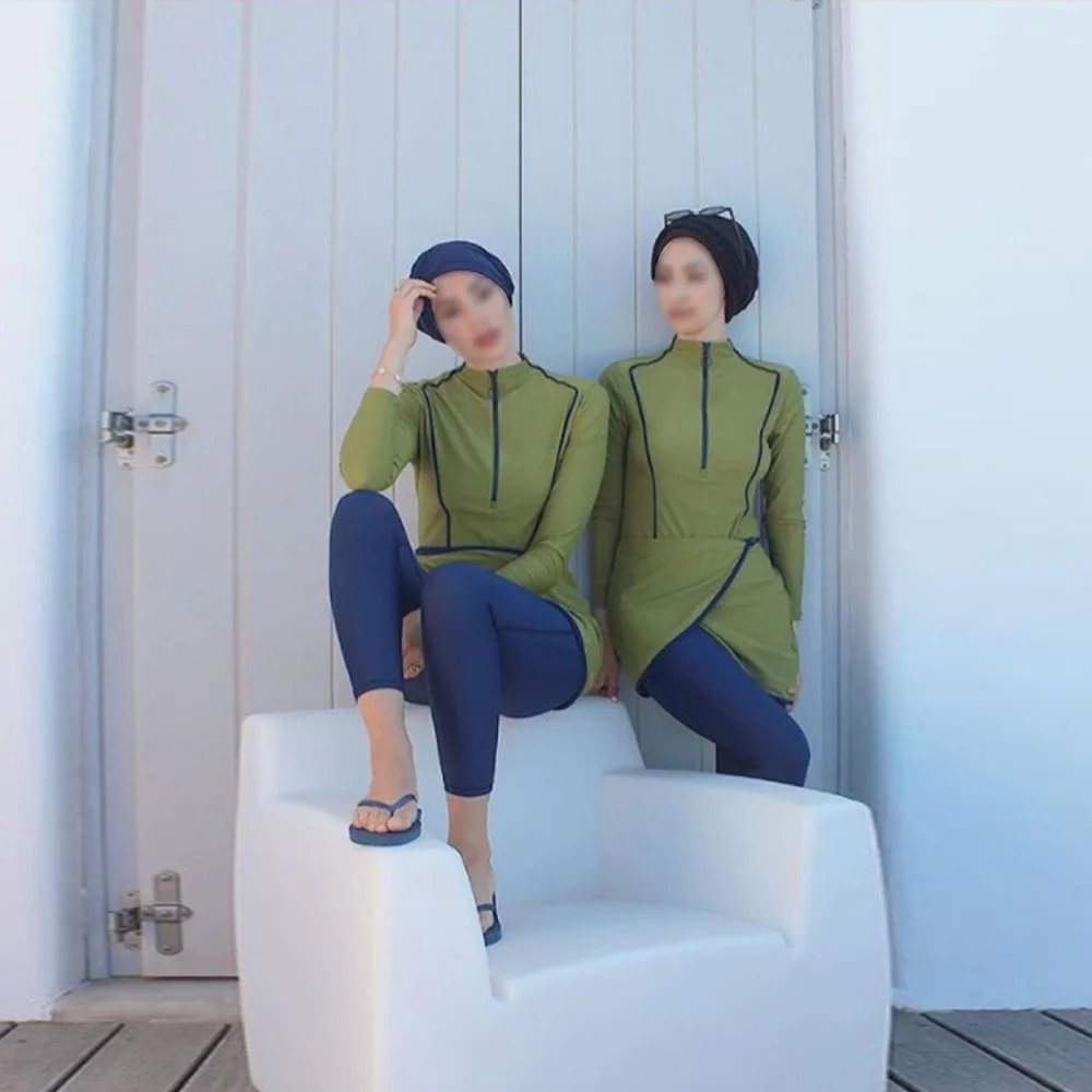 Черные мусульманские купальники с оборками Burkini 3 шт. бюстгальтером и подкладкой