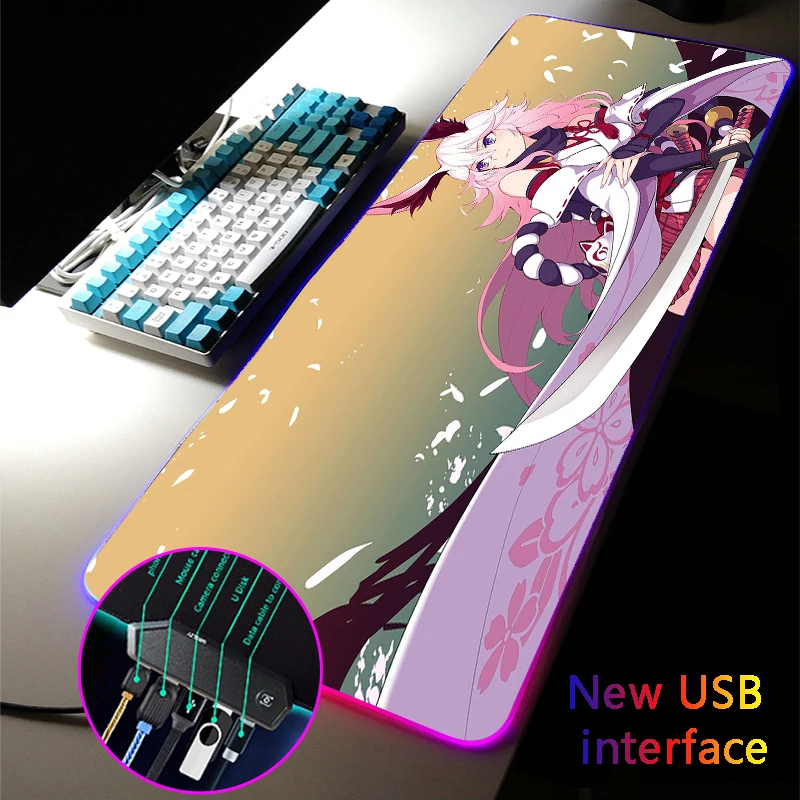 

Anime RGB Mouse Pad Typec Interface Four USB Docking USB HUB Multi-interface Honkai Impact Yae Sakura 40*90CMMousePad DeskMat