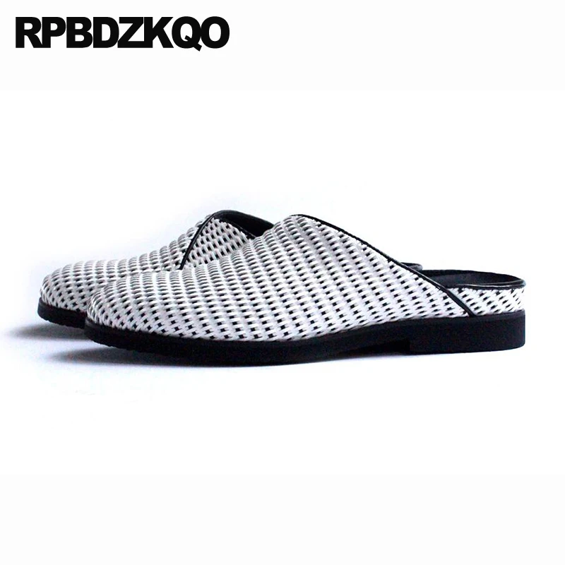 Slides European Big Size Black British Style Sandals Designer Shoes Men Luxury 2021 Real Leather Half Braided Mules Woven Rubber | Обувь