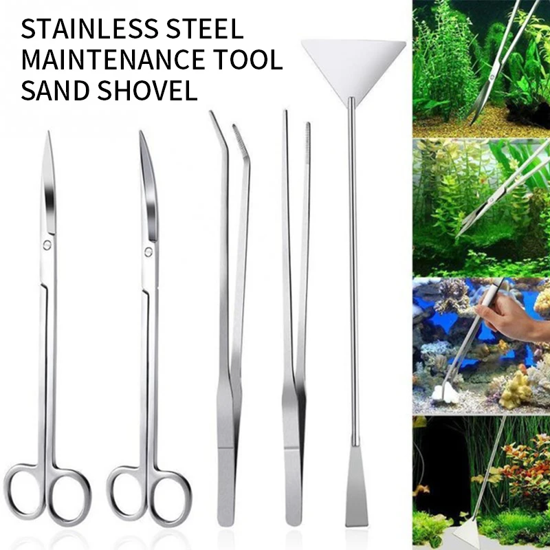 

3/5pcs Aquarium Tank Tools Kit Aquascaping Fish Tank Aquatic Plants Long Tweezers Scissors Stainless Steel Maintenance Tool