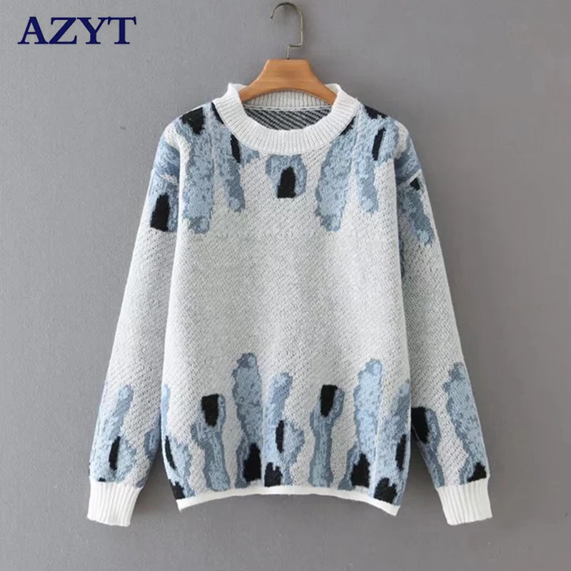 

AZYT Autumn Pullover Women Sweater Winter Warm Women Base Sweater 2021 Vintage Print Knitwear Jumpers Female