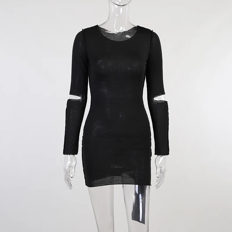 

OMCHION Sexy Gauze Perspective Mesh Min Dress 2021 Spring And Summer Long Sleeve Women Dresses Casual Club Split Dress BT46