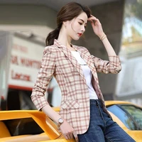 spring and autumn women plaid suit coat blazer feminino womens blazers long sleeve jackets for women formal blue clothes