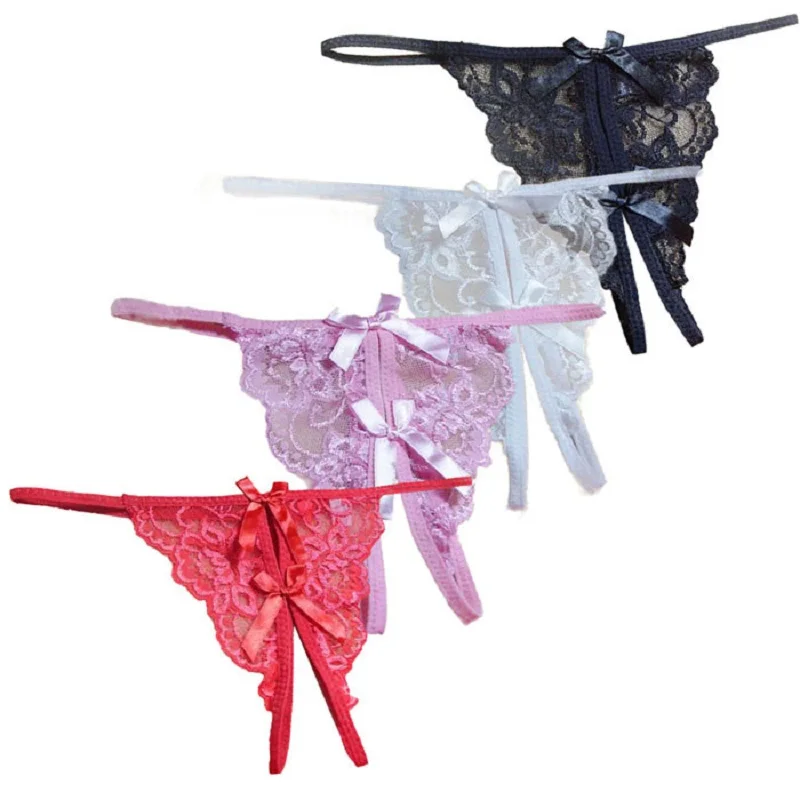 Women G String Open Fork Transparency Thongs Bow Sexy Lingerie Panty Strappy Panties Tanga T-back Seamless | Тематическая одежда и