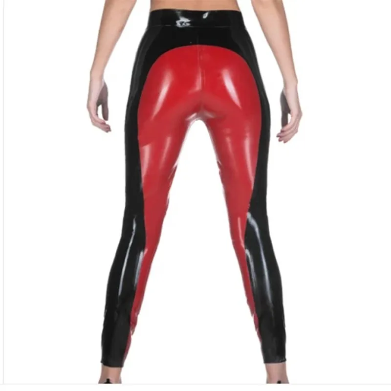 

Latex Pants Black with Red Rubber Catsuit Women's Skinny Trousers Gummi Cosplay Sport Pants Tight Culbwear 0.4mm