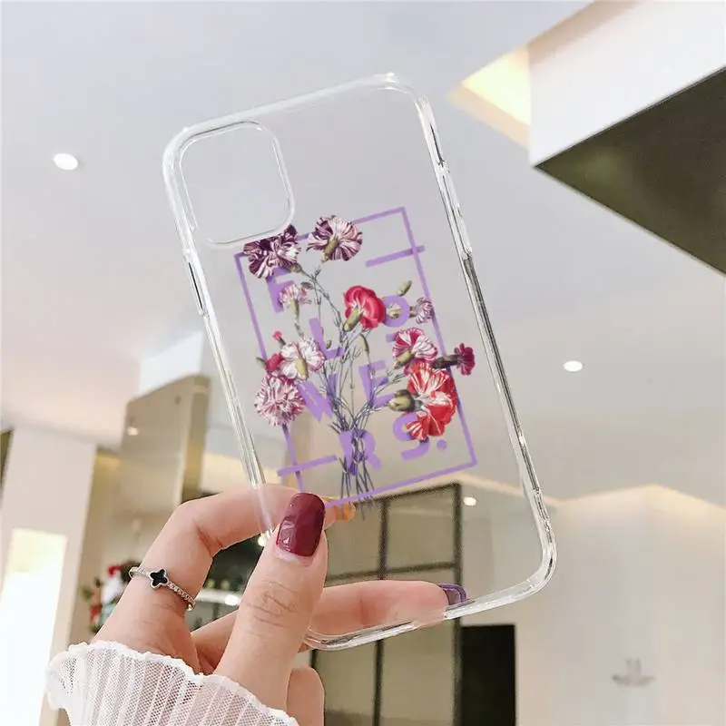 

Flower rose daisy sunflower love Phone Case Transparent for iPhone 6 7 8 11 12 s mini pro X XS XR MAX Plus SE cover funda